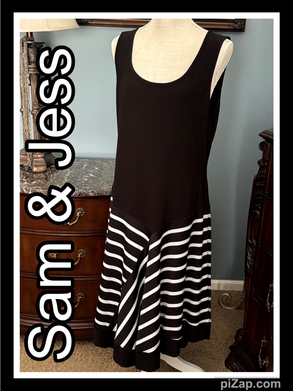 Sam & Jess Black and White Striped Sleeveless A-Line Dress - Sz XL